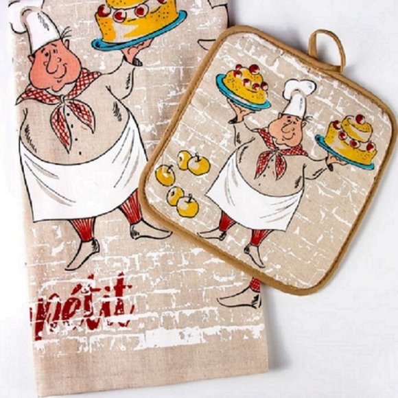 NWT Bon Appetit Chef ThemedKitchen TowelPot Holder - Picture 2 of 3